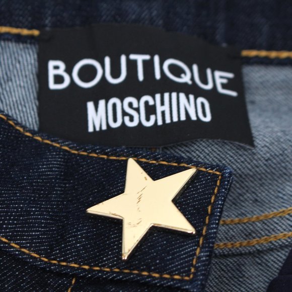 Boutique Moschino Dark Blue Wash Denim Jeans Star Pocket Gold Star Button 46 NEW - Picture 4 of 10